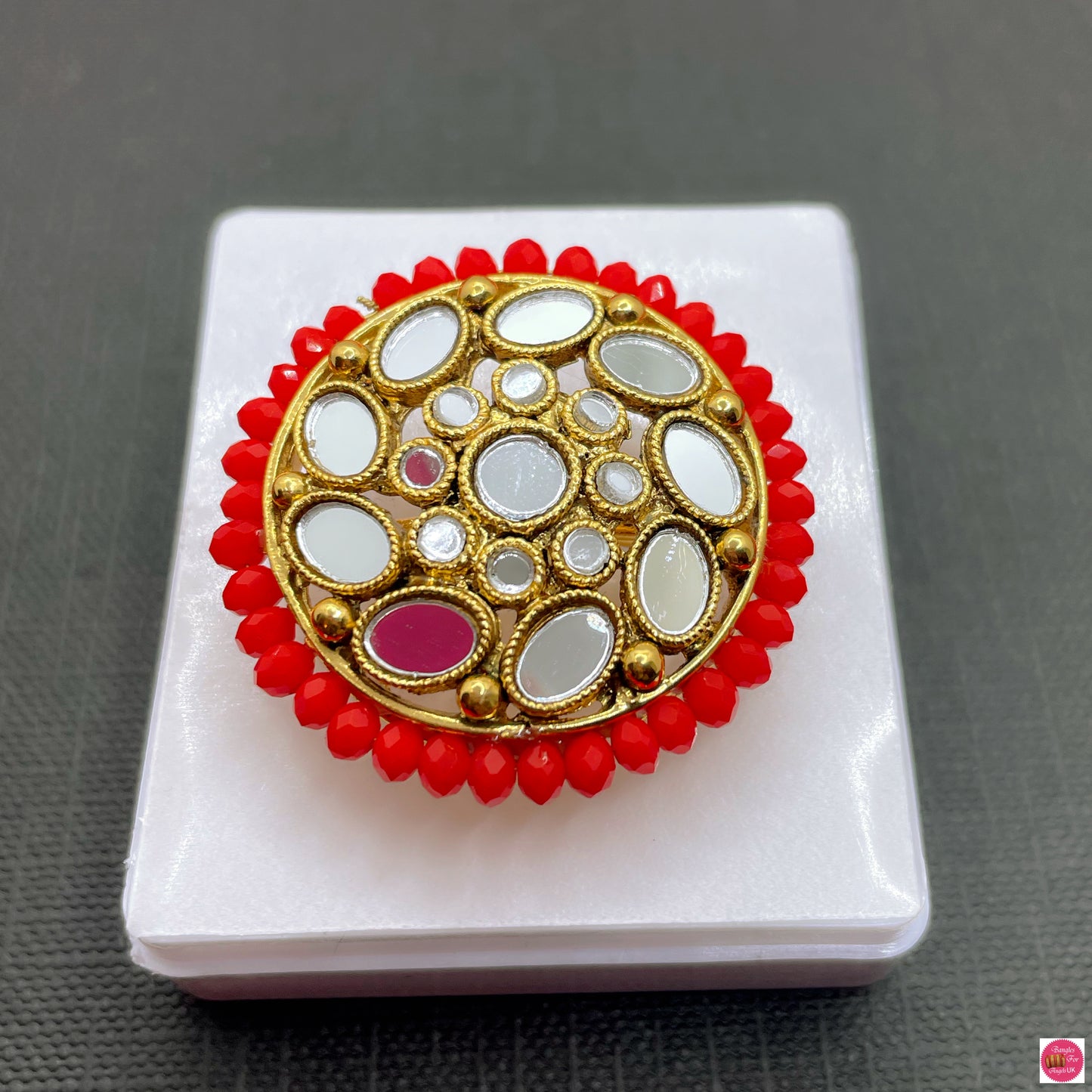 Kundan Adjustable Cocktail Ring- Red