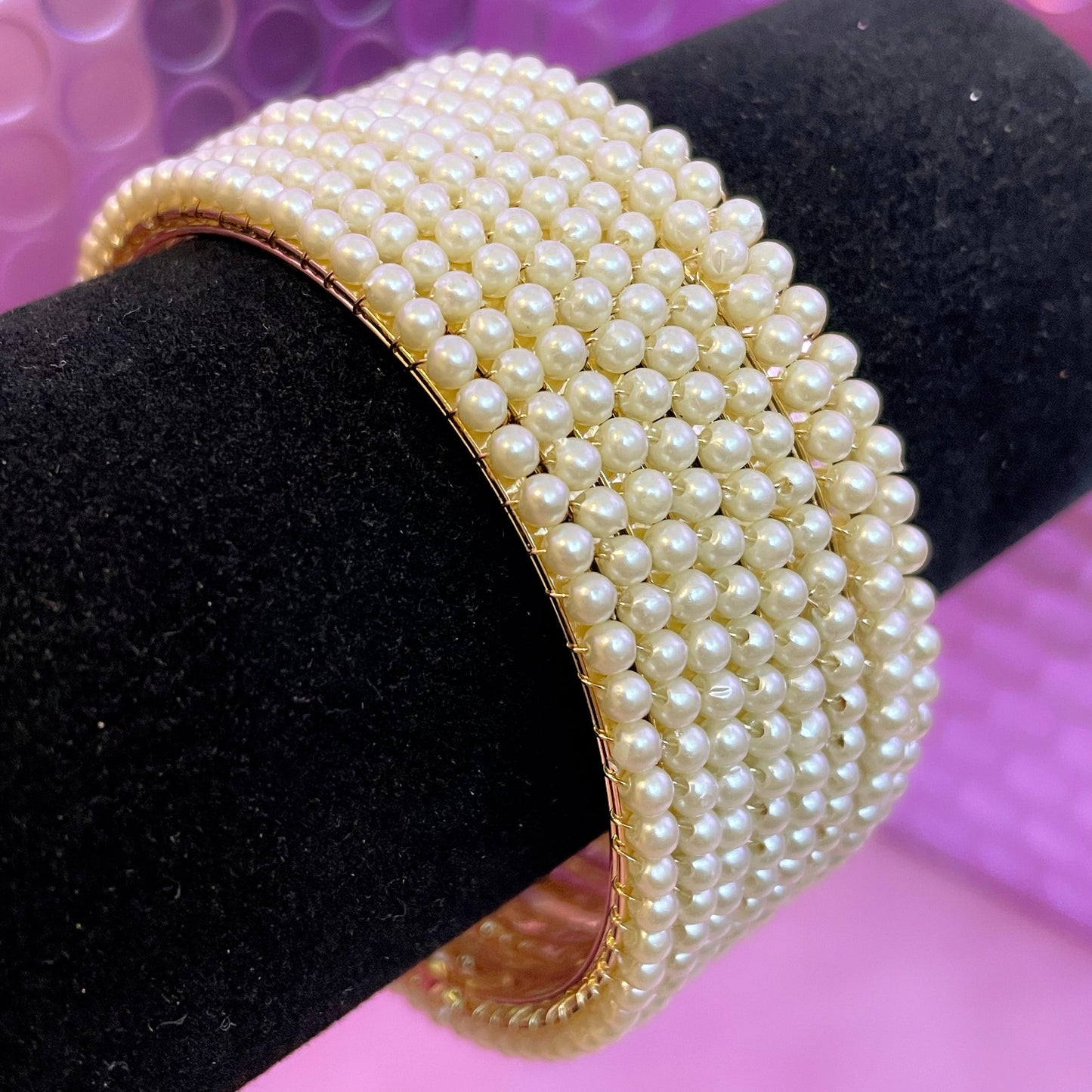 White Pearl Metal Bangles Set- Size 2.2