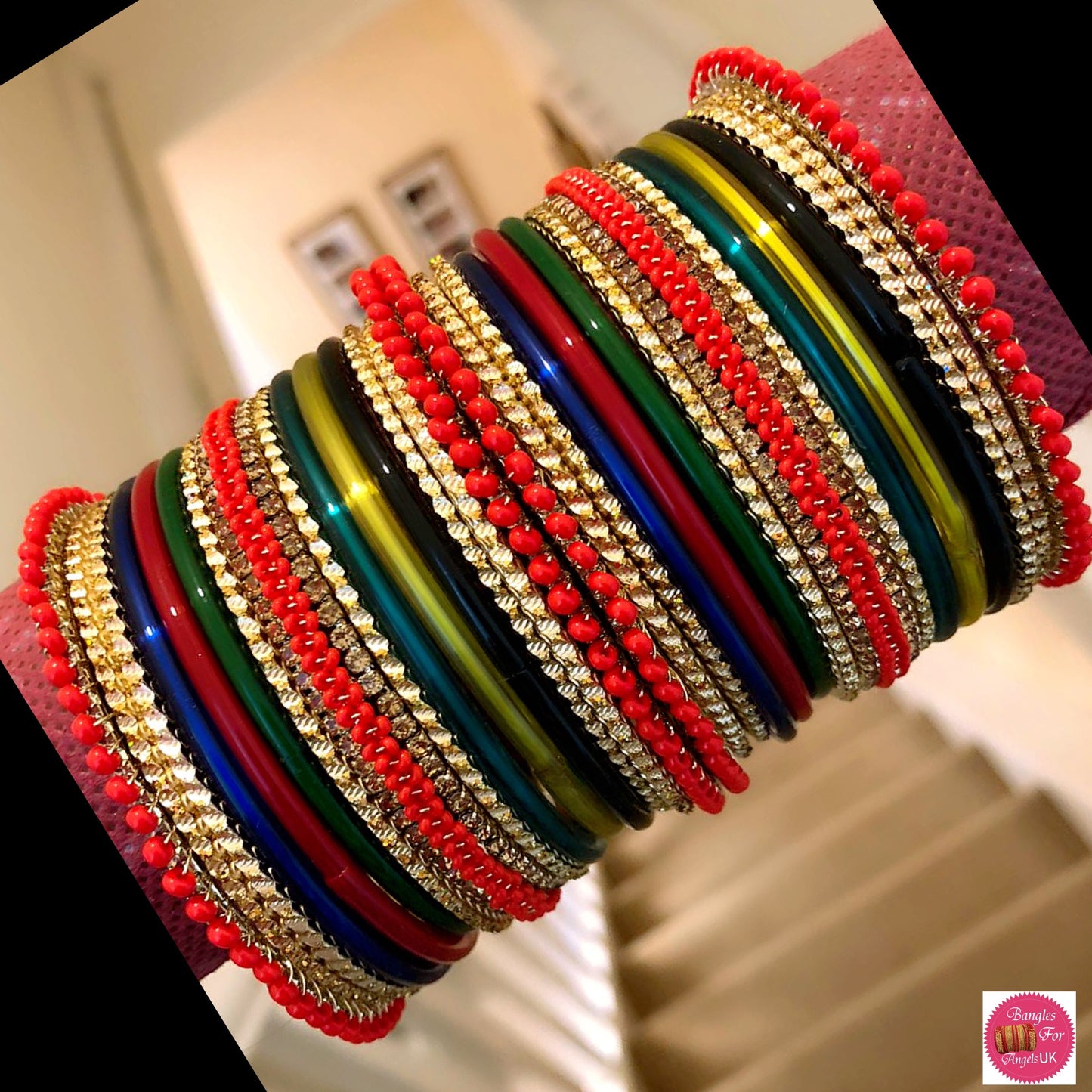 Glass Zirconia Metal Bangles Sets Various Colours- Size 2.10