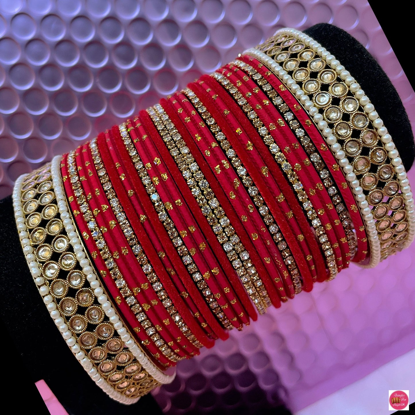 Kundan Zirconia Metal Bangles Sets Various Colours- Size 2.10