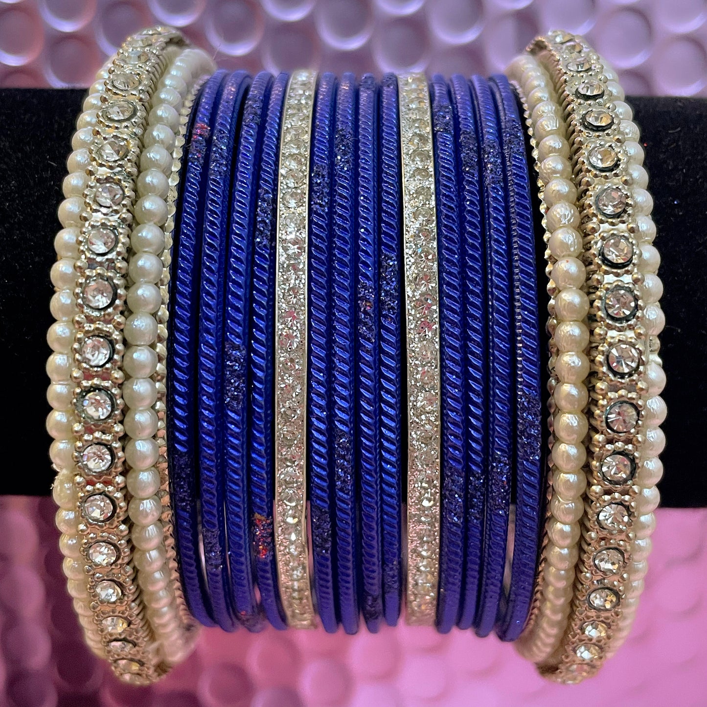 Silver Pearl Metal Bangles Sets Size 2.10- Various Colours