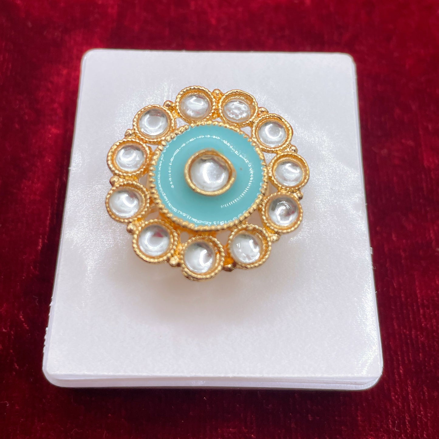 Kundan Sky Blue Ring