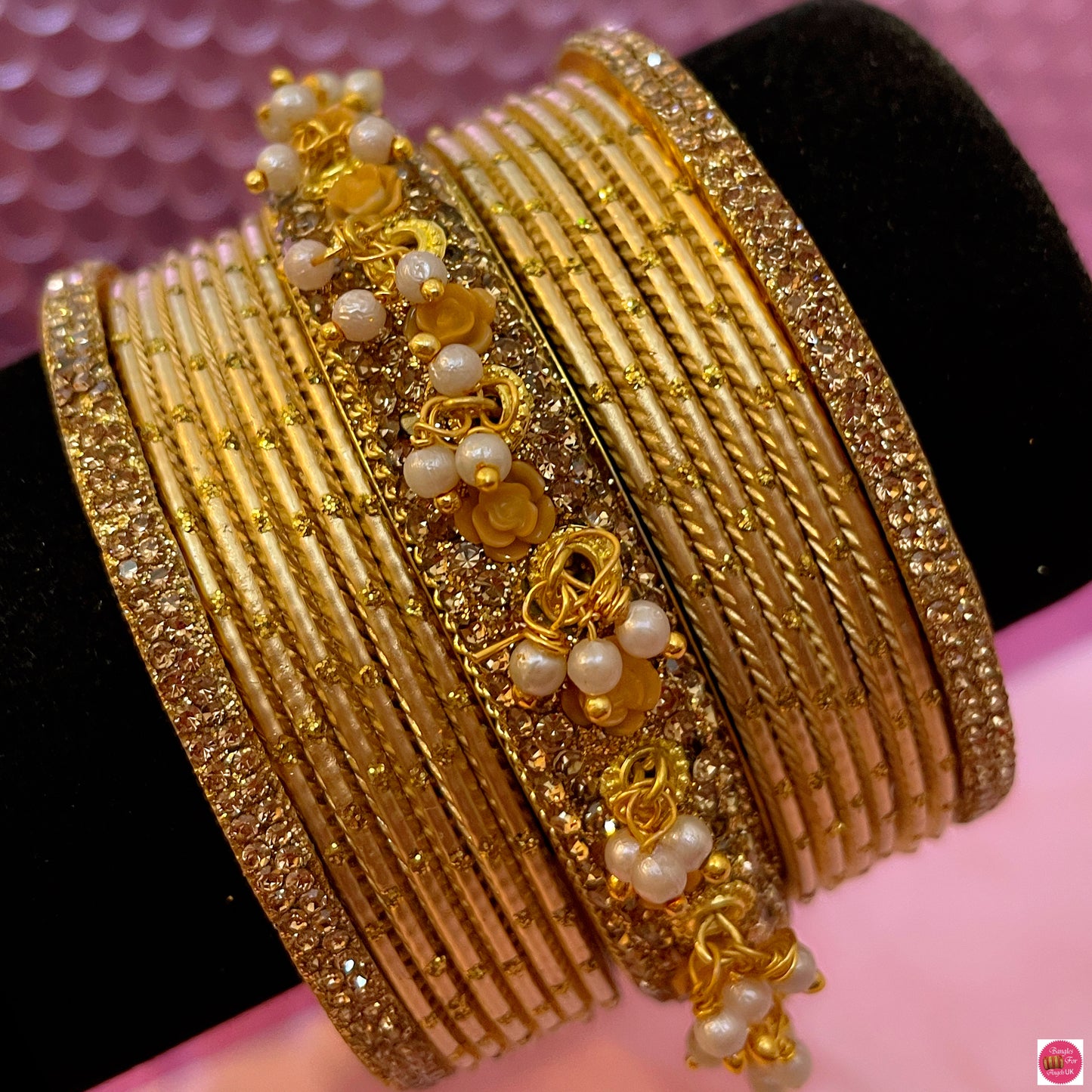 Gold Pearl Metal Bangles Set