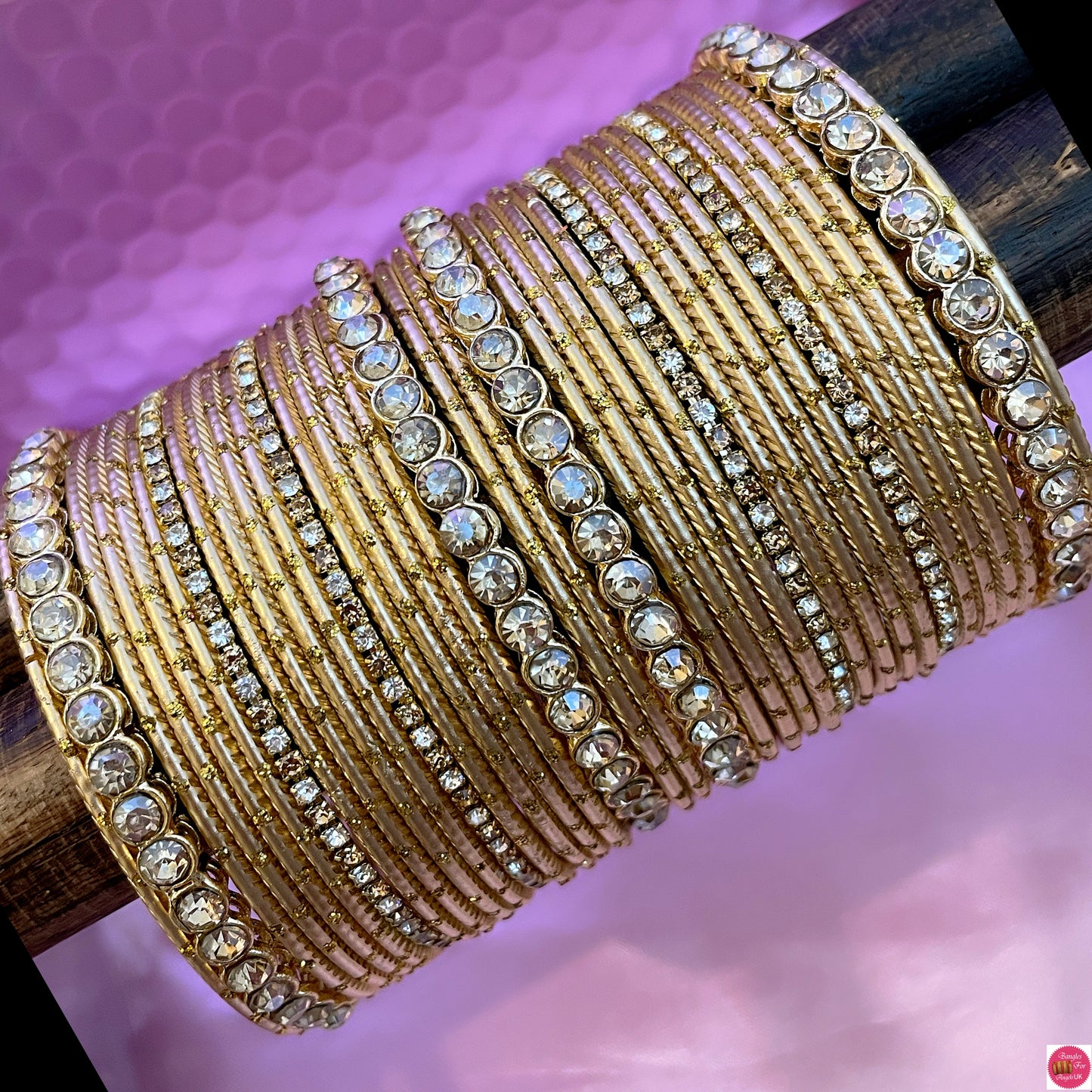 Gold Zirconia Metal Bangles Set- Size 2.10