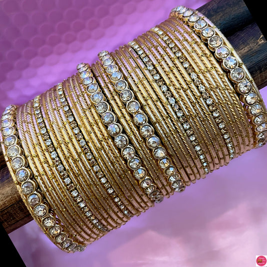 Gold Zirconia Metal Bangles Set- Size 2.10