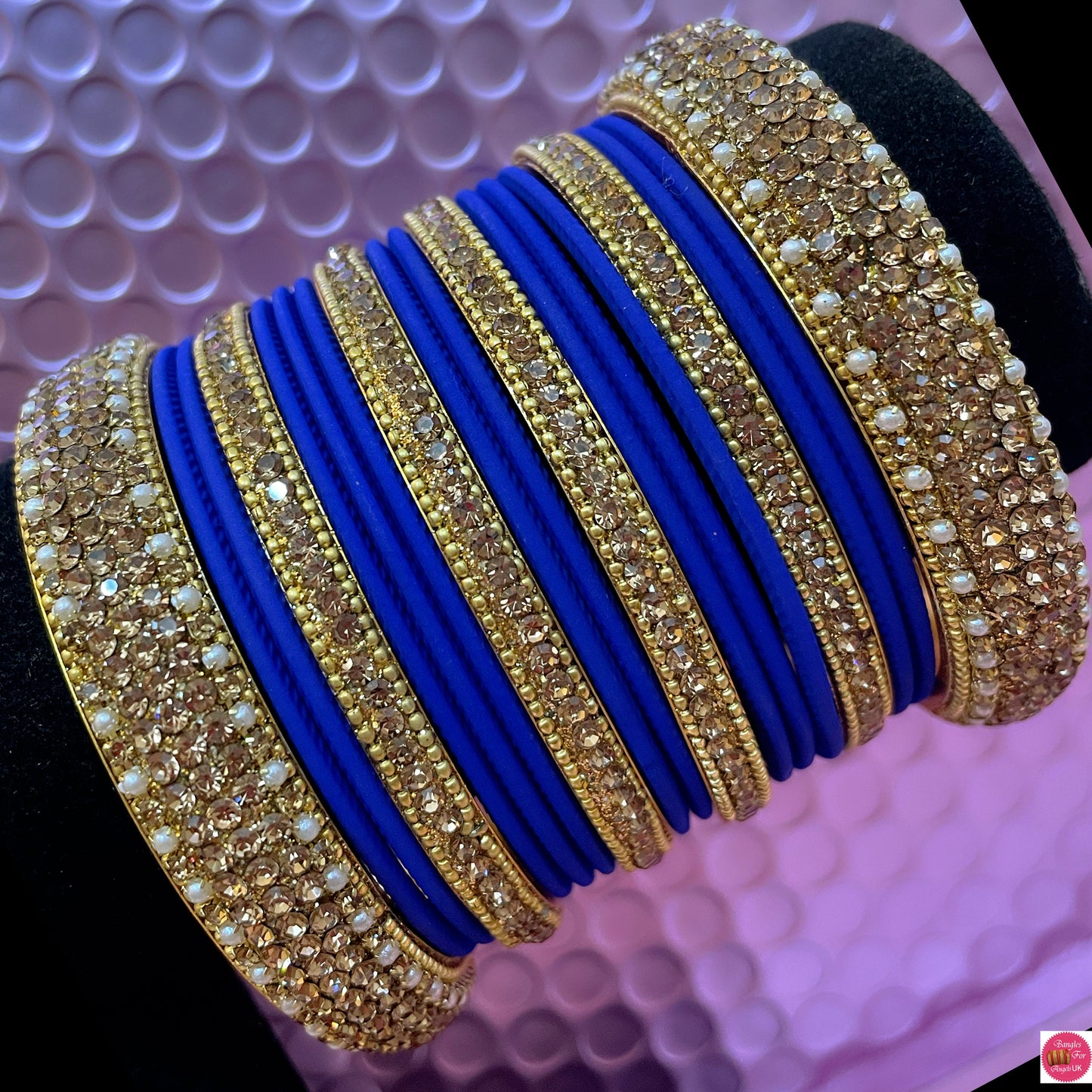 Gold Zirconia Metal Bangles Set- Blue