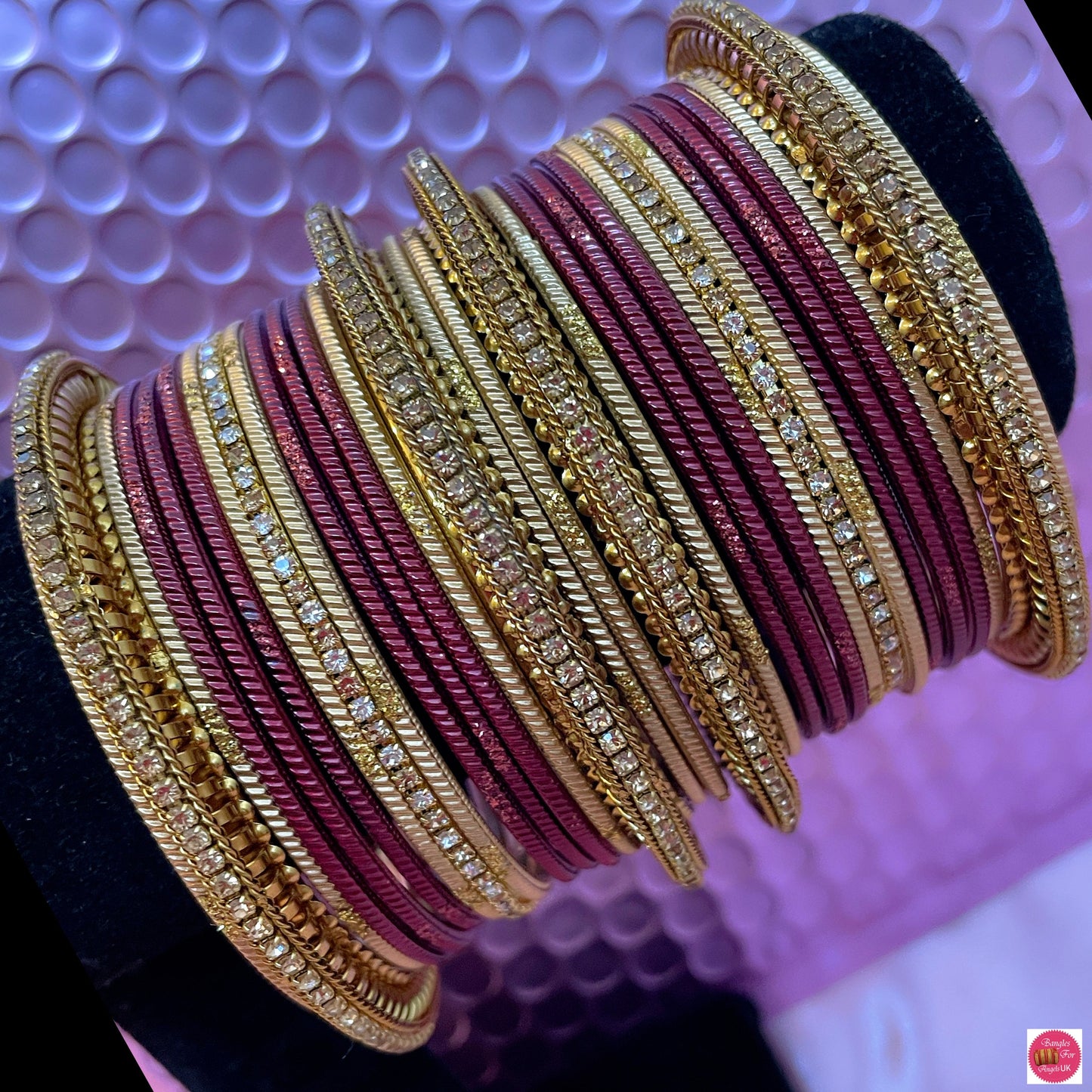 Gold Zirconia Metal Bangles Sets Various Colours- Size 2.10