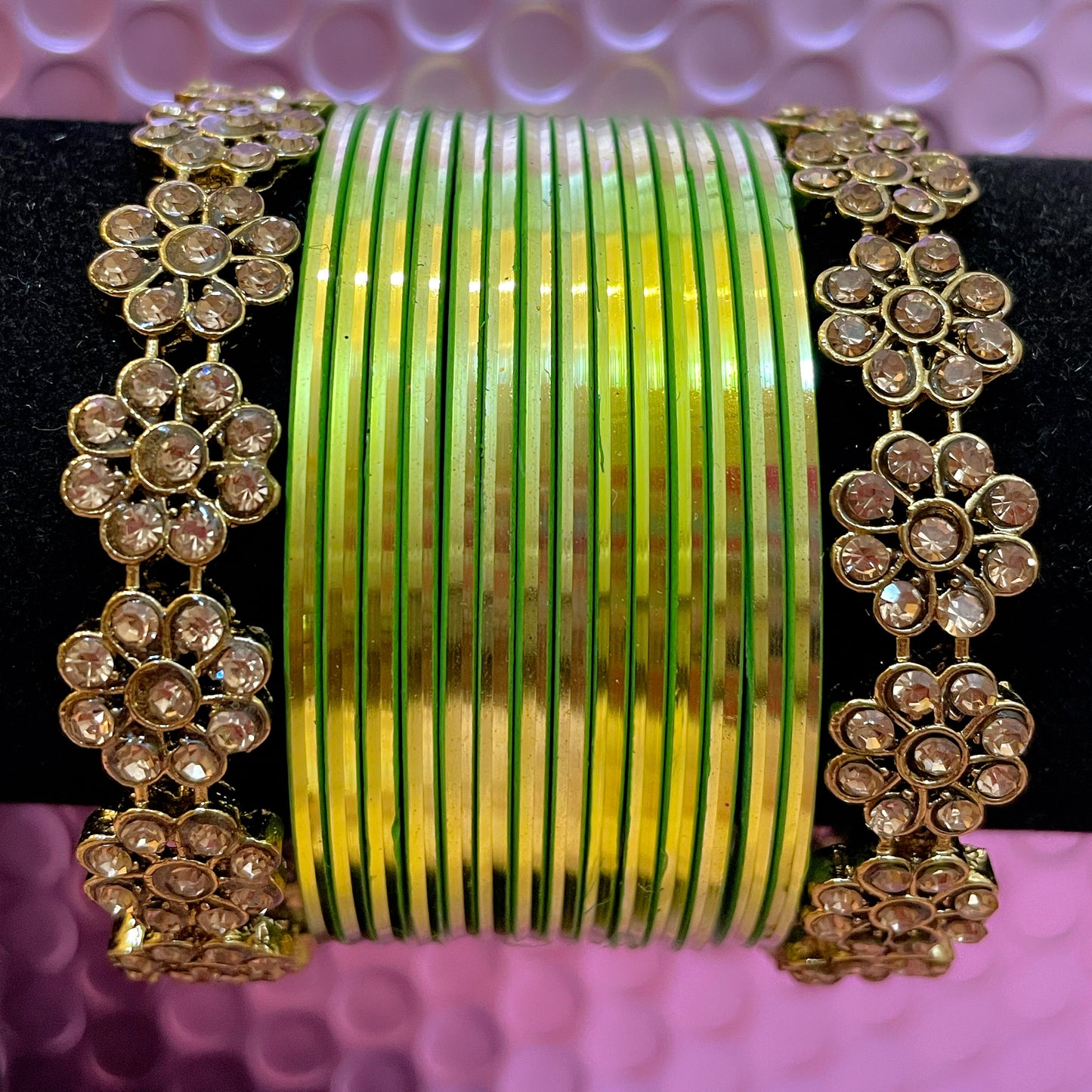 Gold Flower Metal Bangles Set- Various Colours