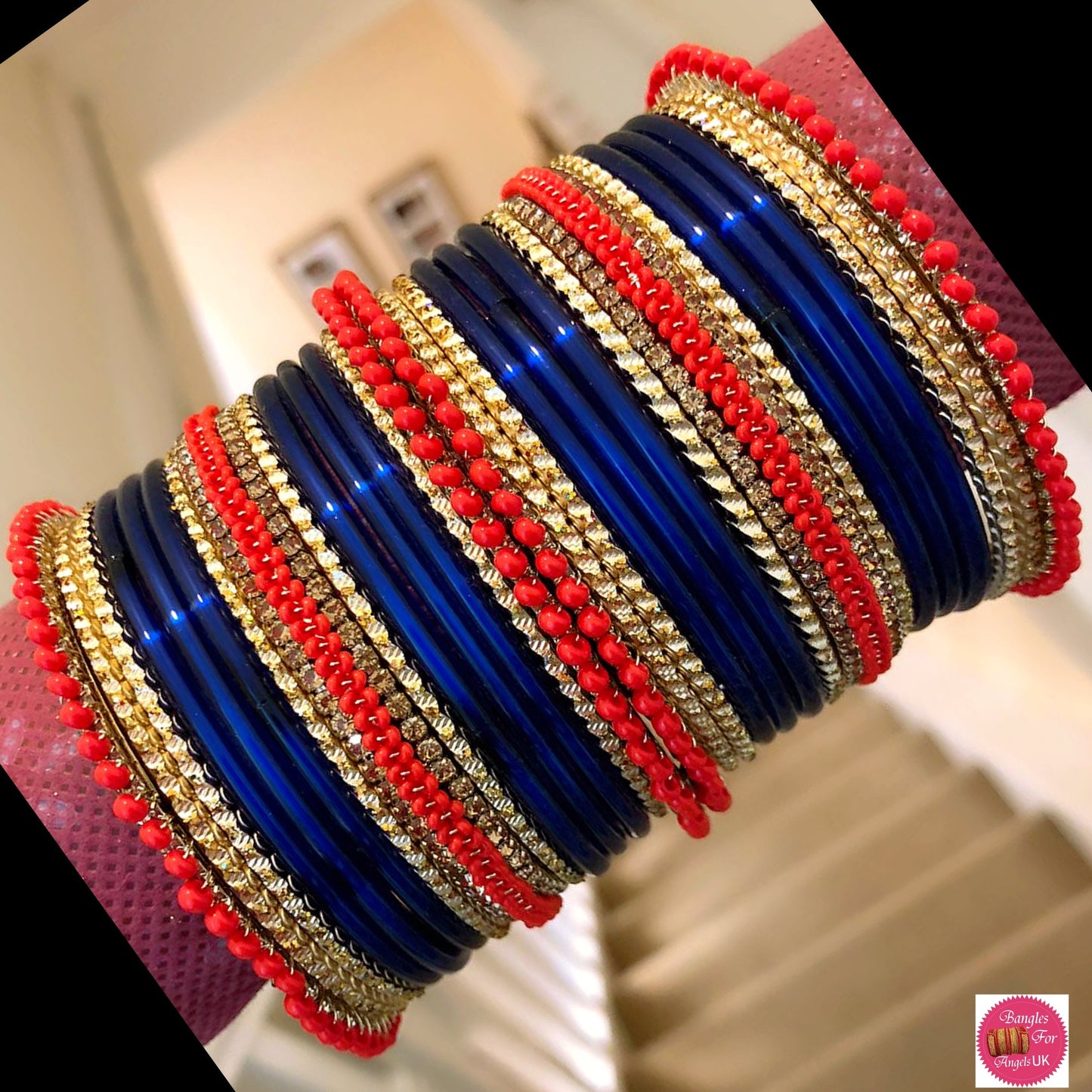 Glass Zirconia Metal Bangles Sets Various Colours- Size 2.10