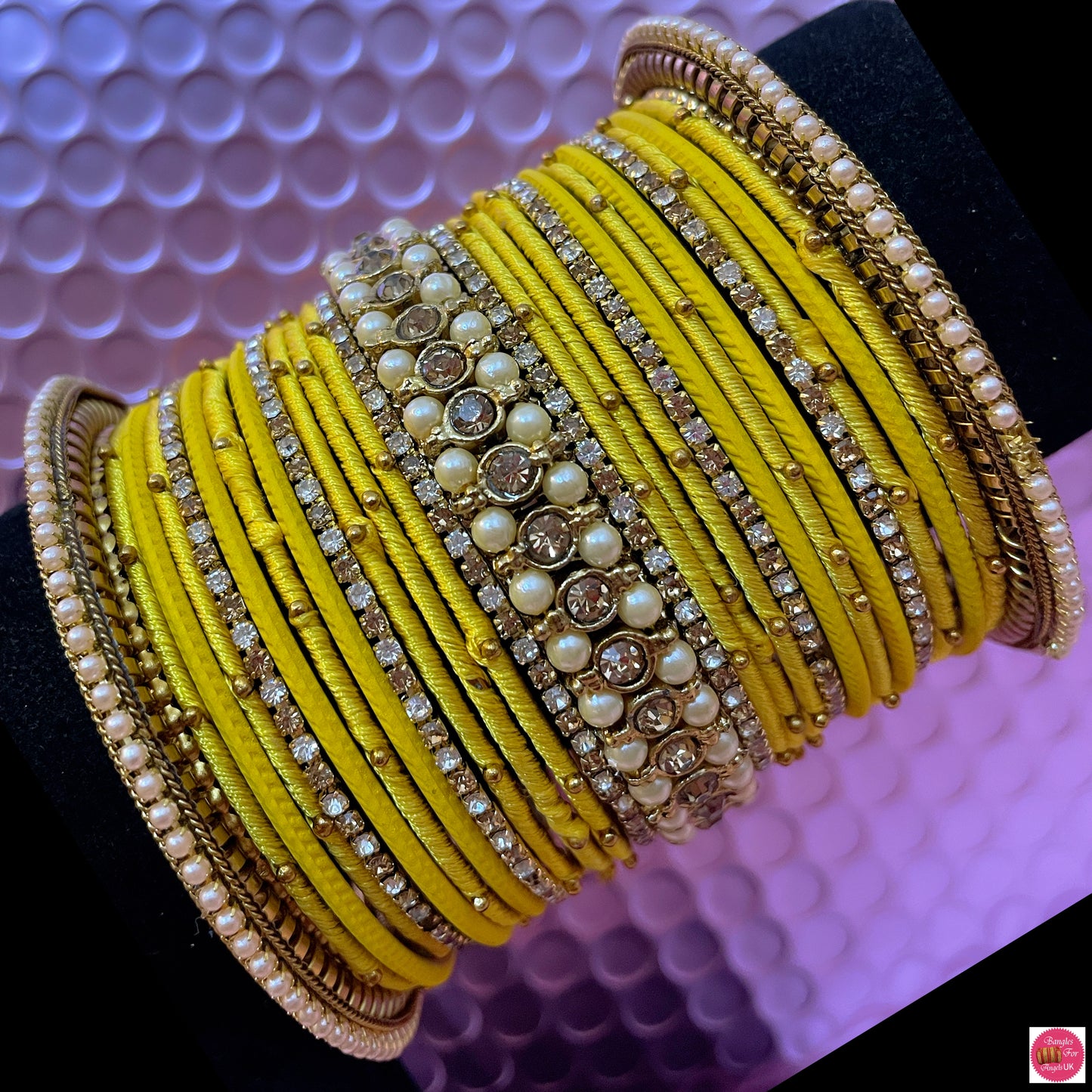 Pearl Zirconia Thread Metal Bangles Set- Various Colours