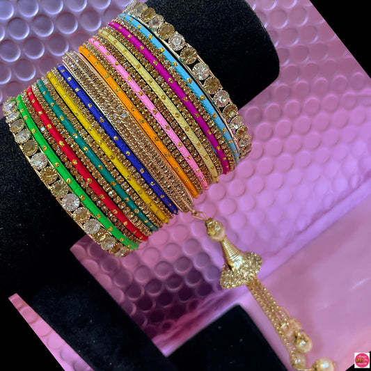 Multicoloured Zirconia Hanging Metal Bangles Set