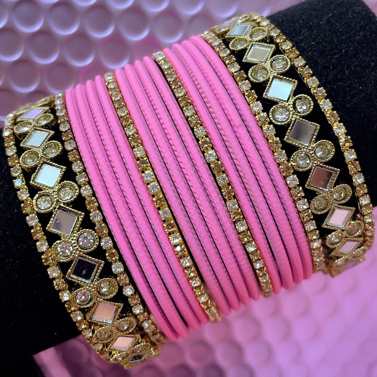 Gold Zirconia Metal Bangles Set- Various Colours