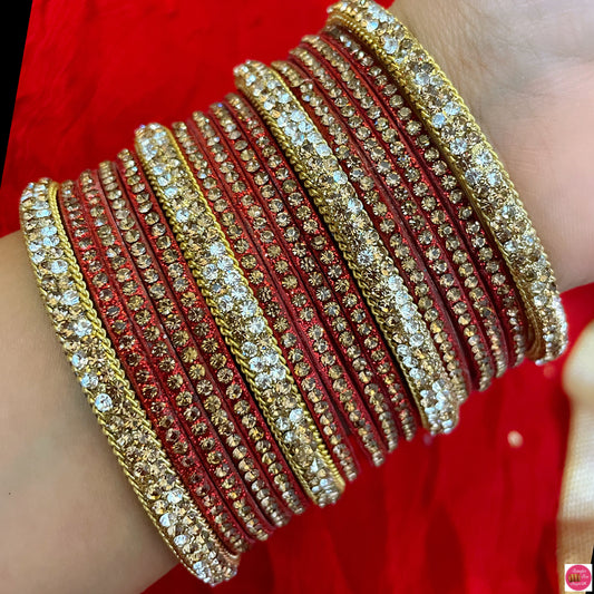 Pure Gold & Red Glass Bangles Set