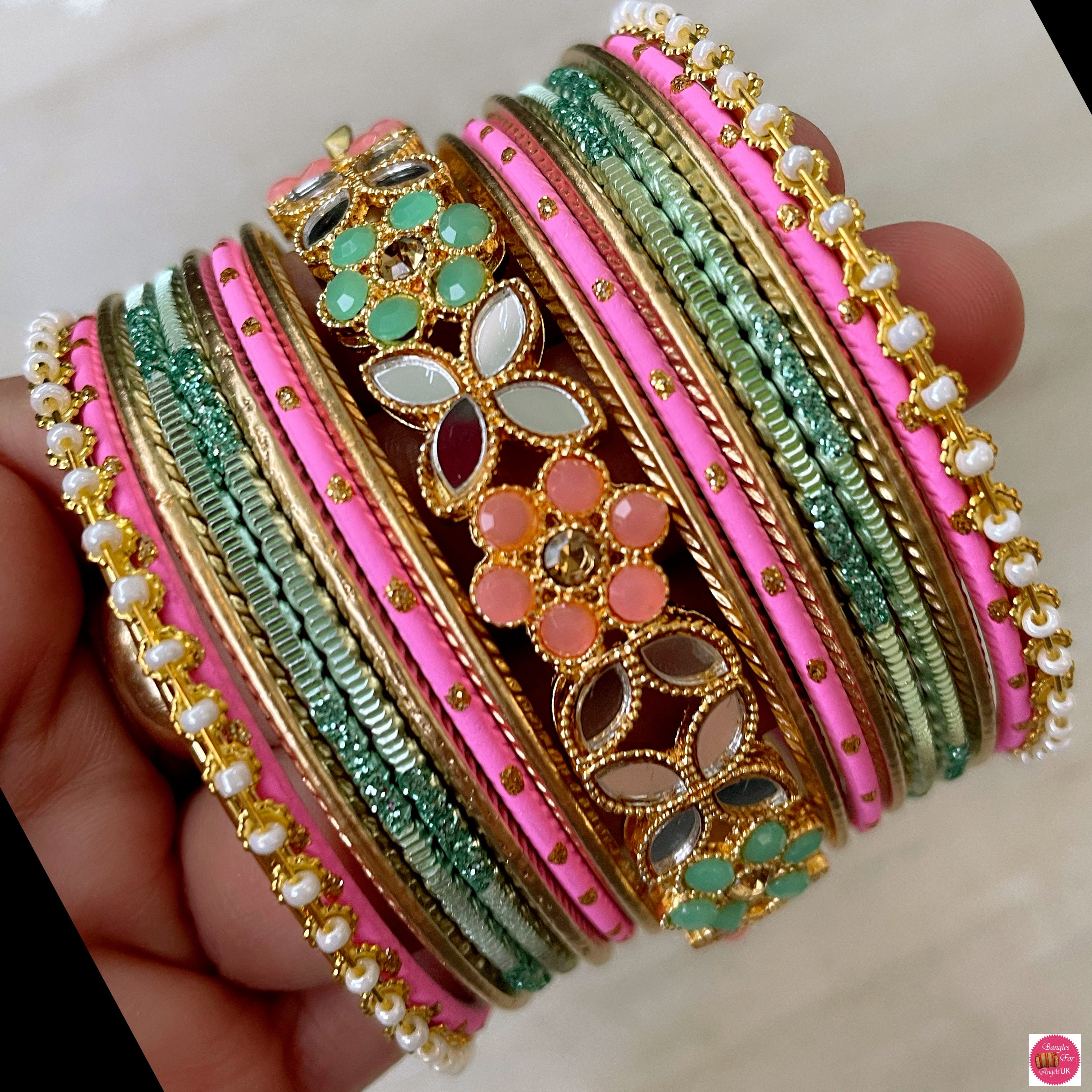 Pearl Flower Multicoloured Metal Bangles Set – Bangles For Angels UK