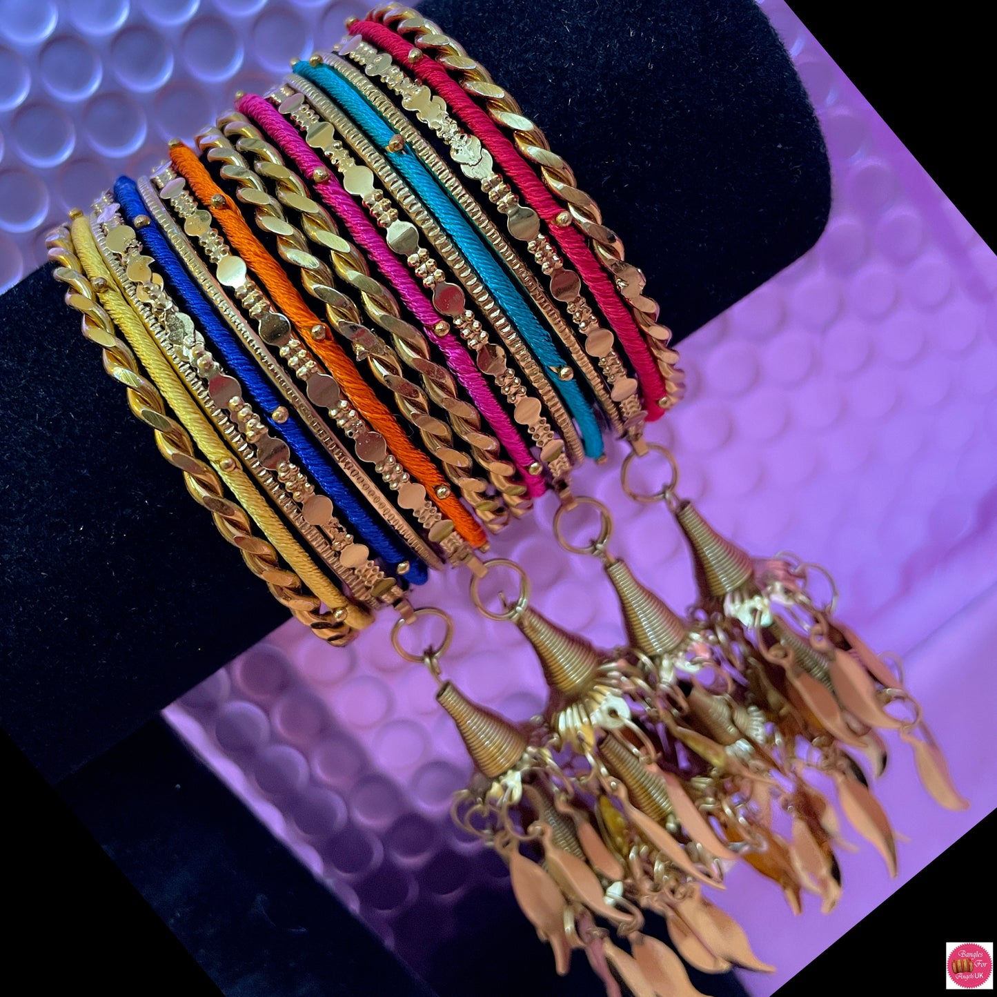 Multicoloured Hanging Metal Thread Bangles Set