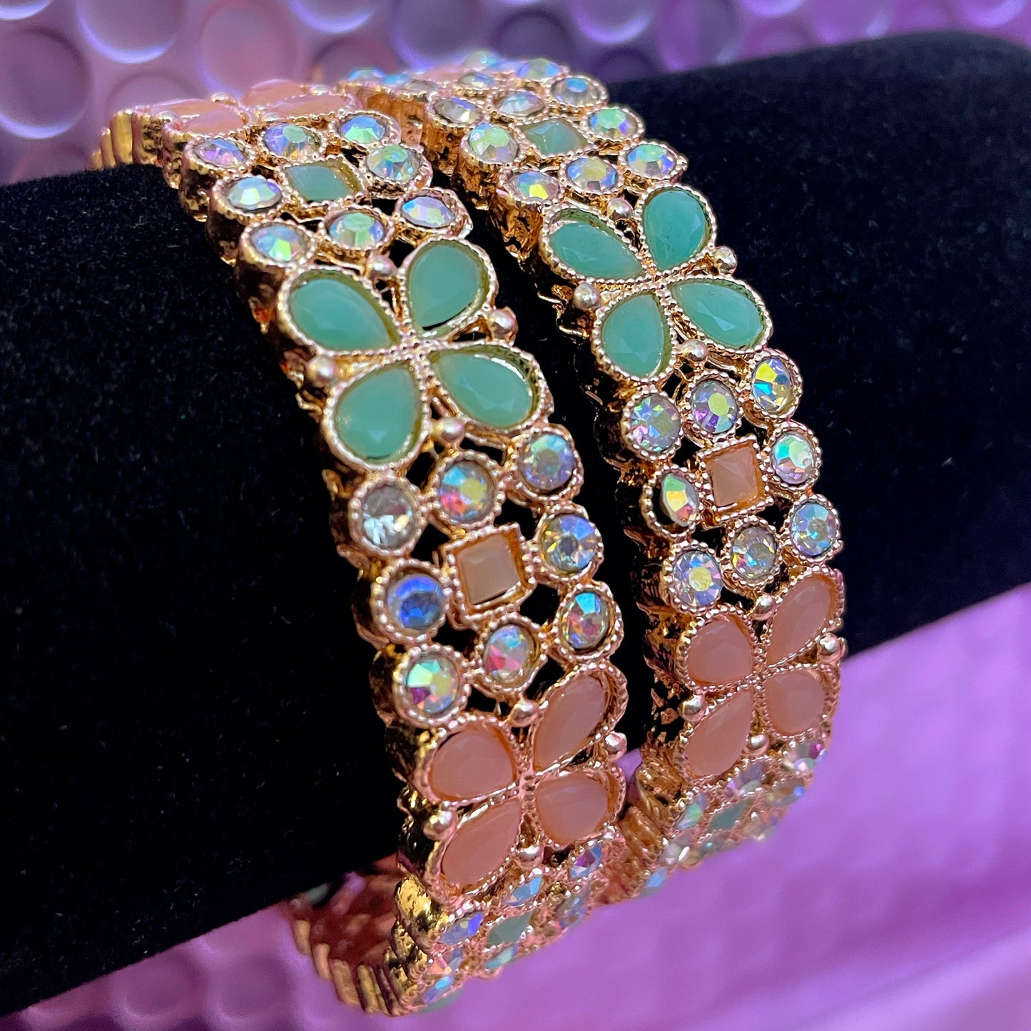 Mint Green & Light Pink (Peachy) Gold Metal Karas