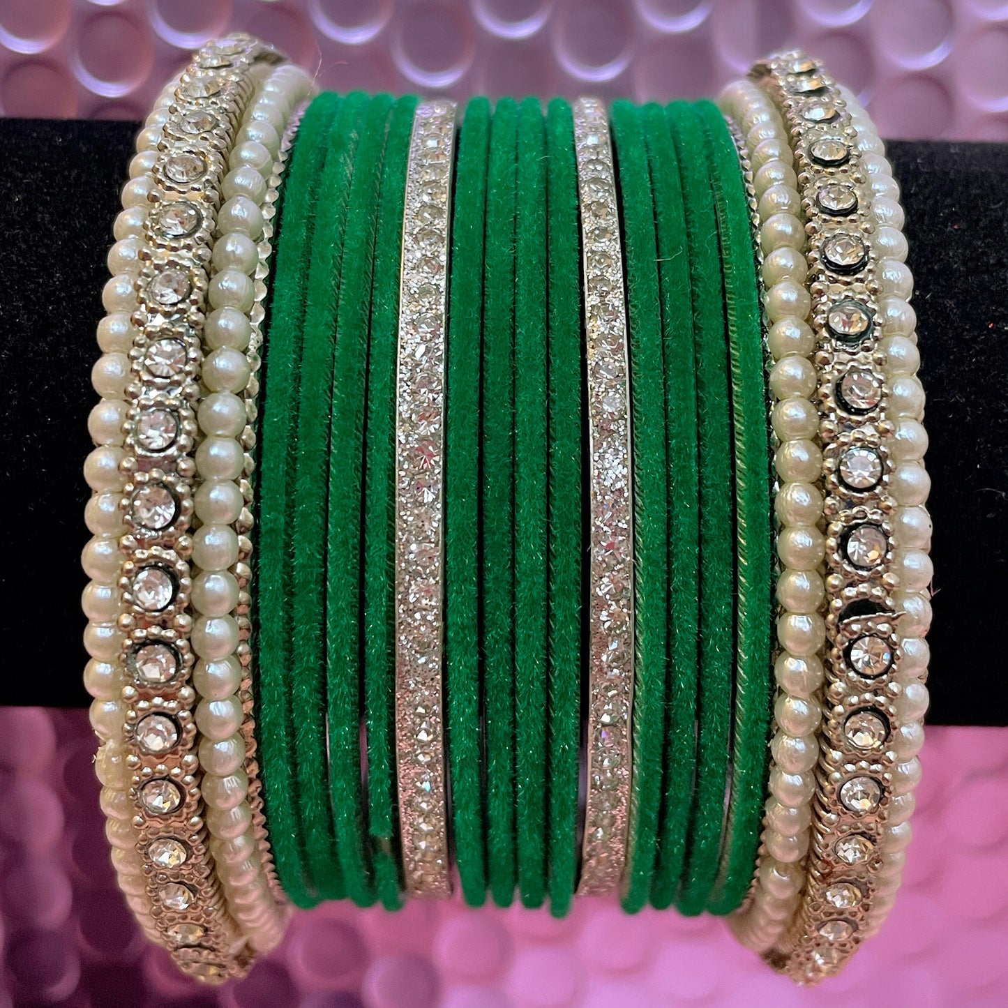 Silver Pearl Metal Bangles Sets Size 2.10- Various Colours