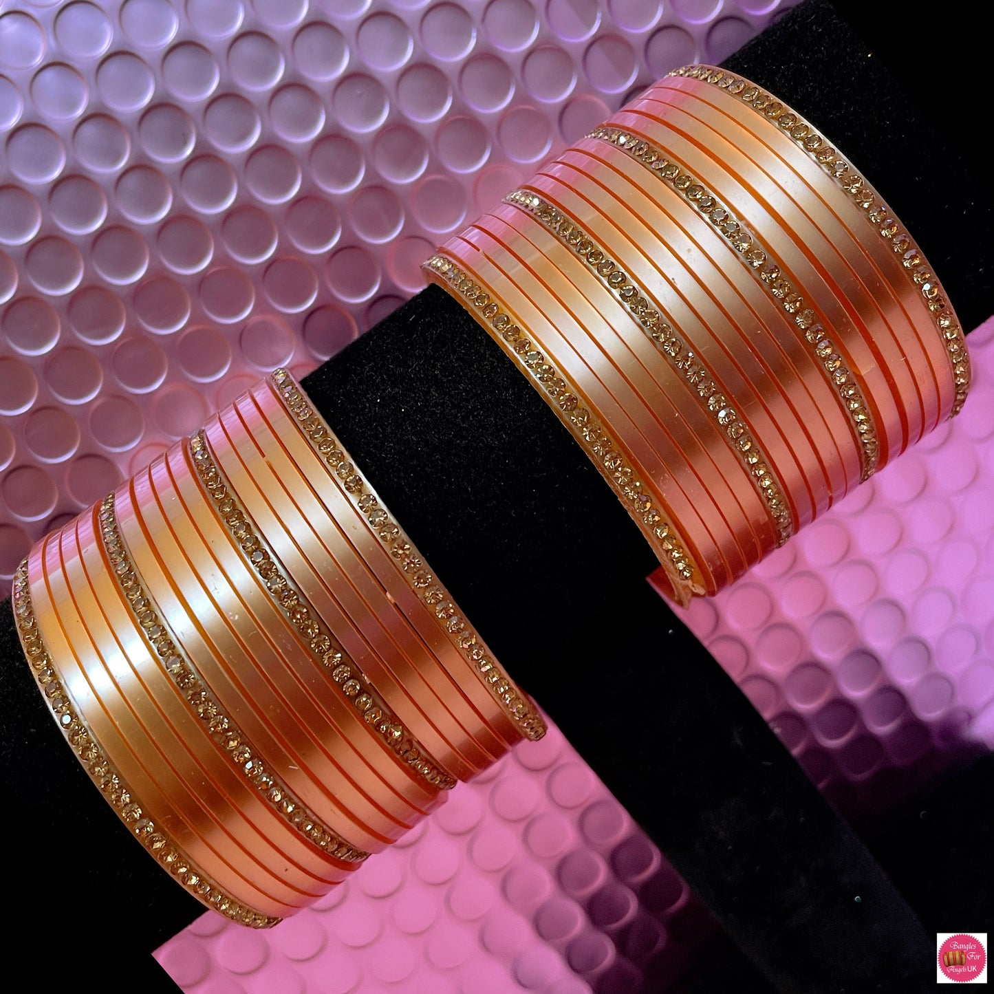 Peach/Rose Gold Diamante Acrylic Chura Bangles Set