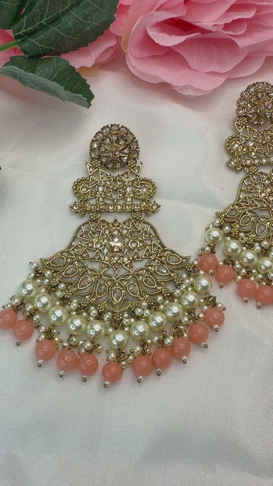 Kundan Pearl Peach Earings