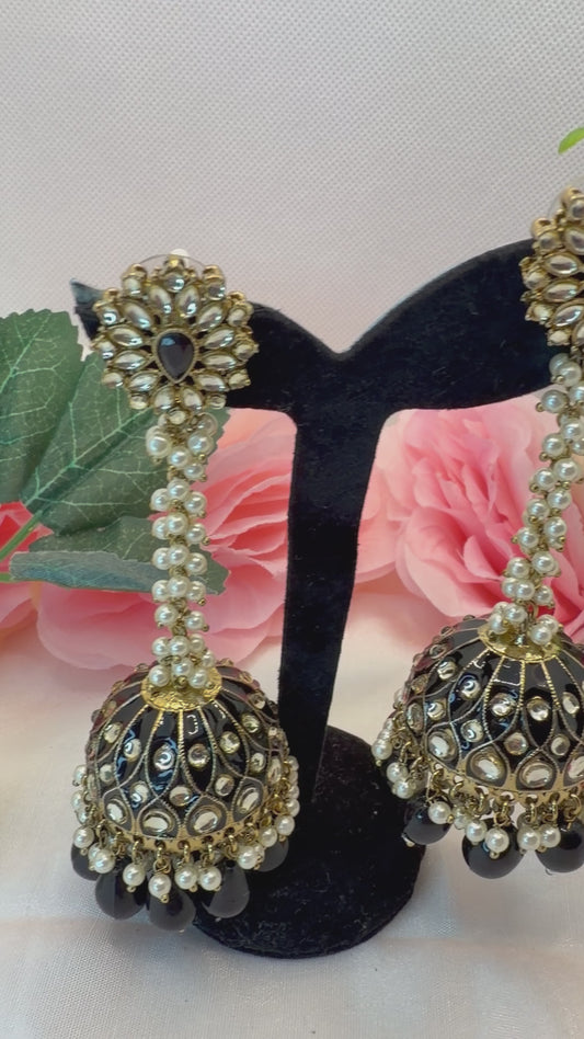 Kundan Pearl Black Jhumkas