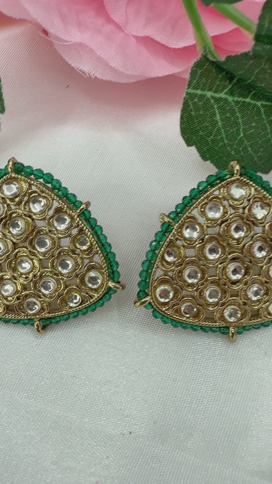 Kundan Green Earings