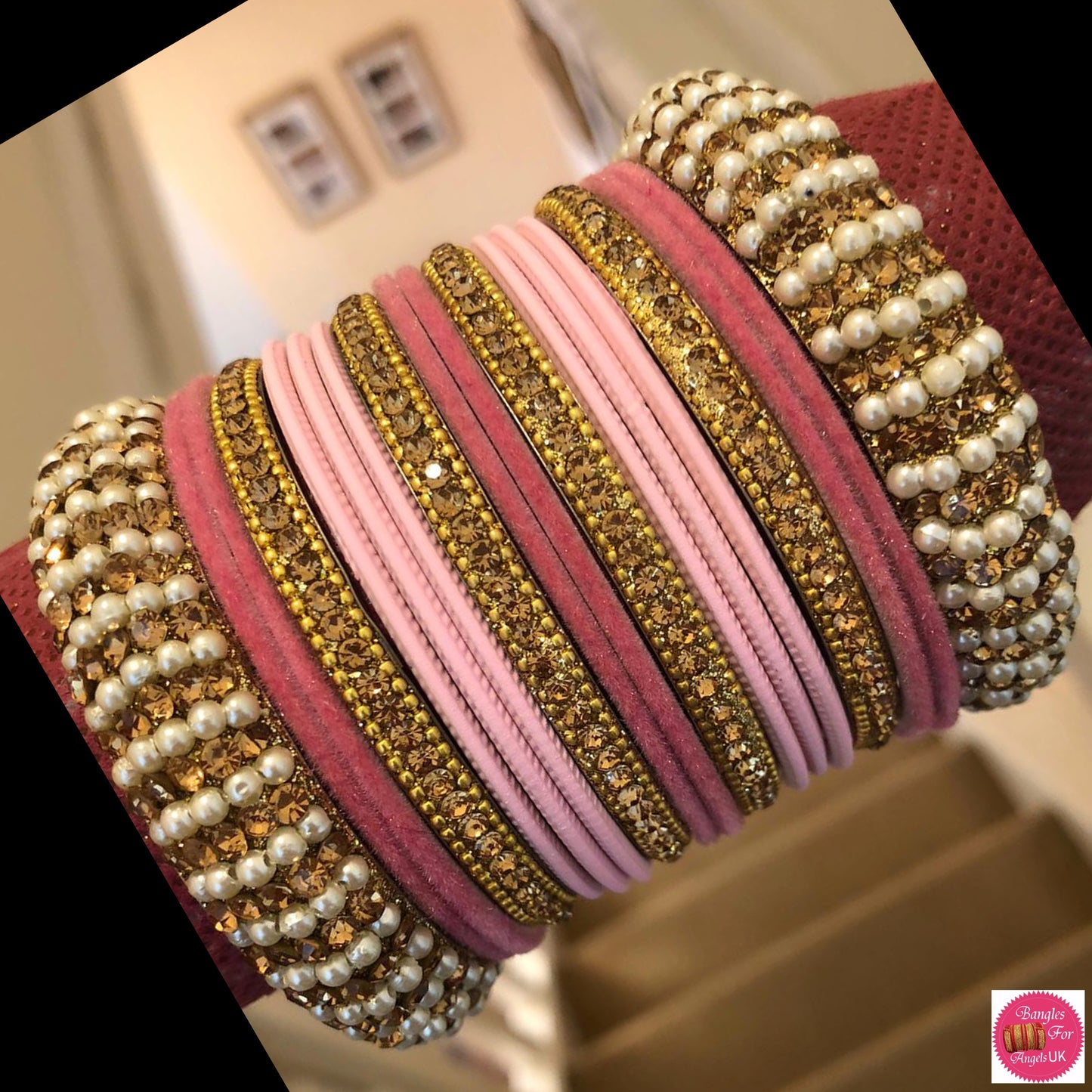 Gold Metal Bangle Set - Blush Pink