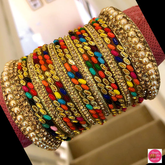 Multicoloured Glass/Metal Bangle Set