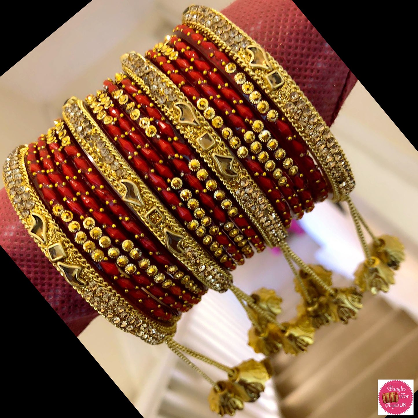 Hanging Glass Bangle Set - Red