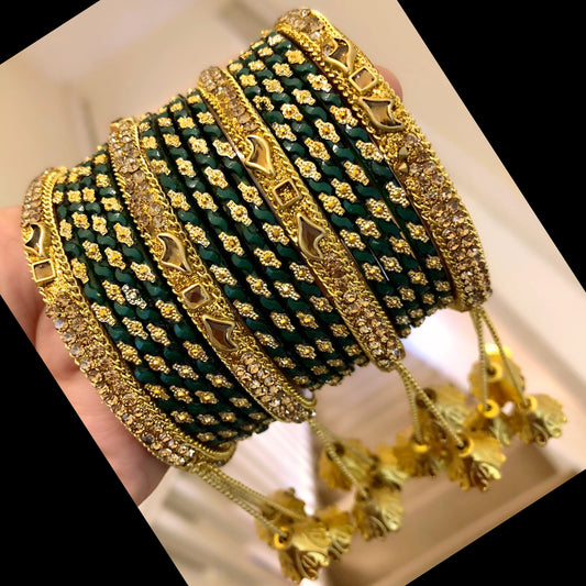 Hanging Glass Bangle Set - Green