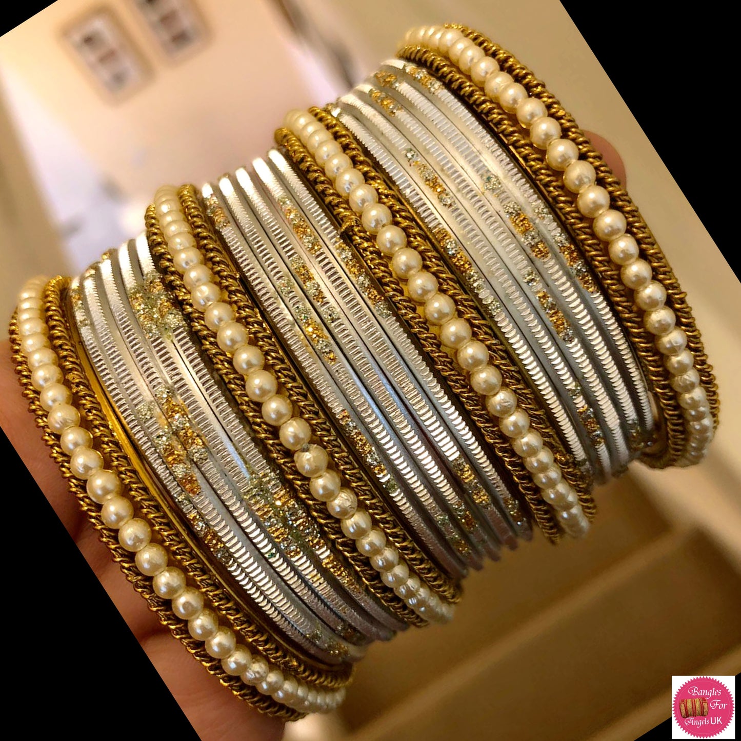 Pearl Bangle Set - Silver