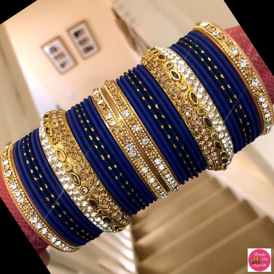 Gold Bangle Set - Navy Blue