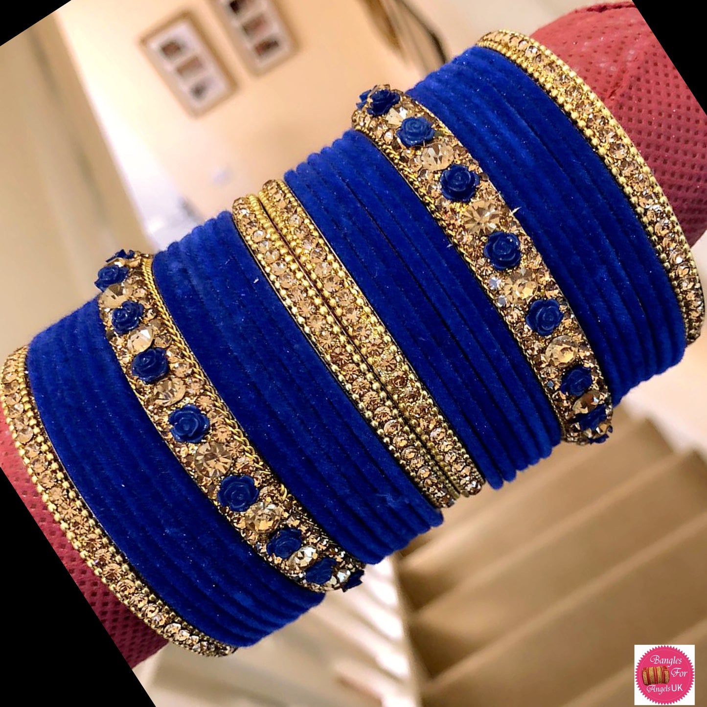 Blue Flower Velvet Bangle Set