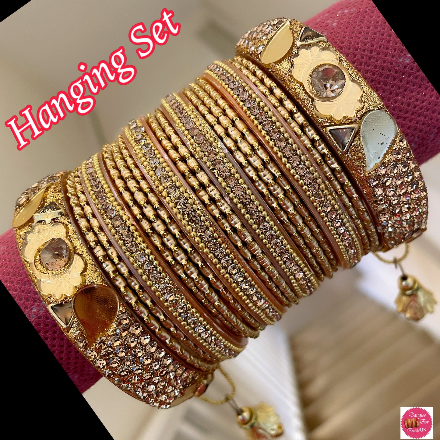 Hanging Metal Bangle Set - Gold