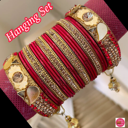 Hanging Metal Bangle Set - Red