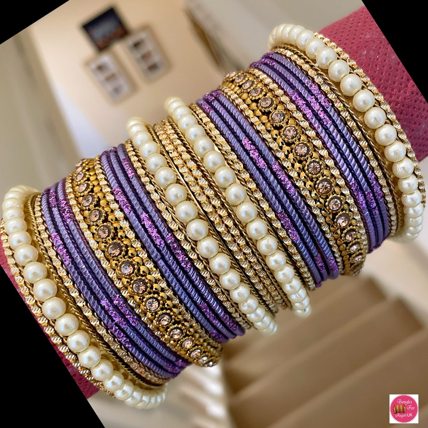 Pearl Metal Bangle Set - Light Purple