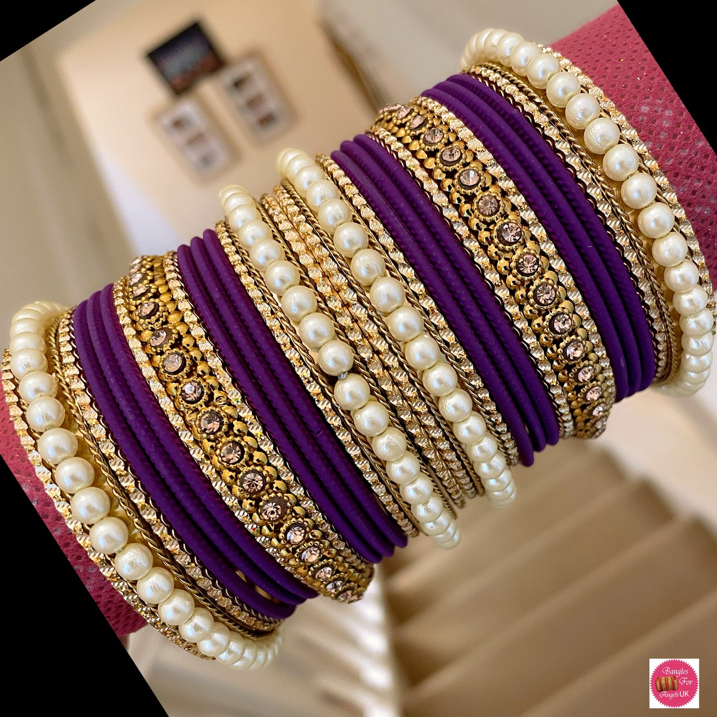 Pearl Metal Bangle Set - Purple