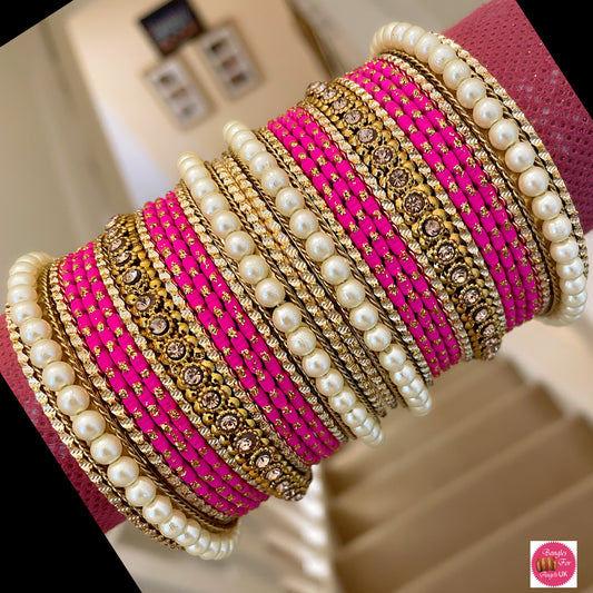 Pearl Bangle Set - Pink