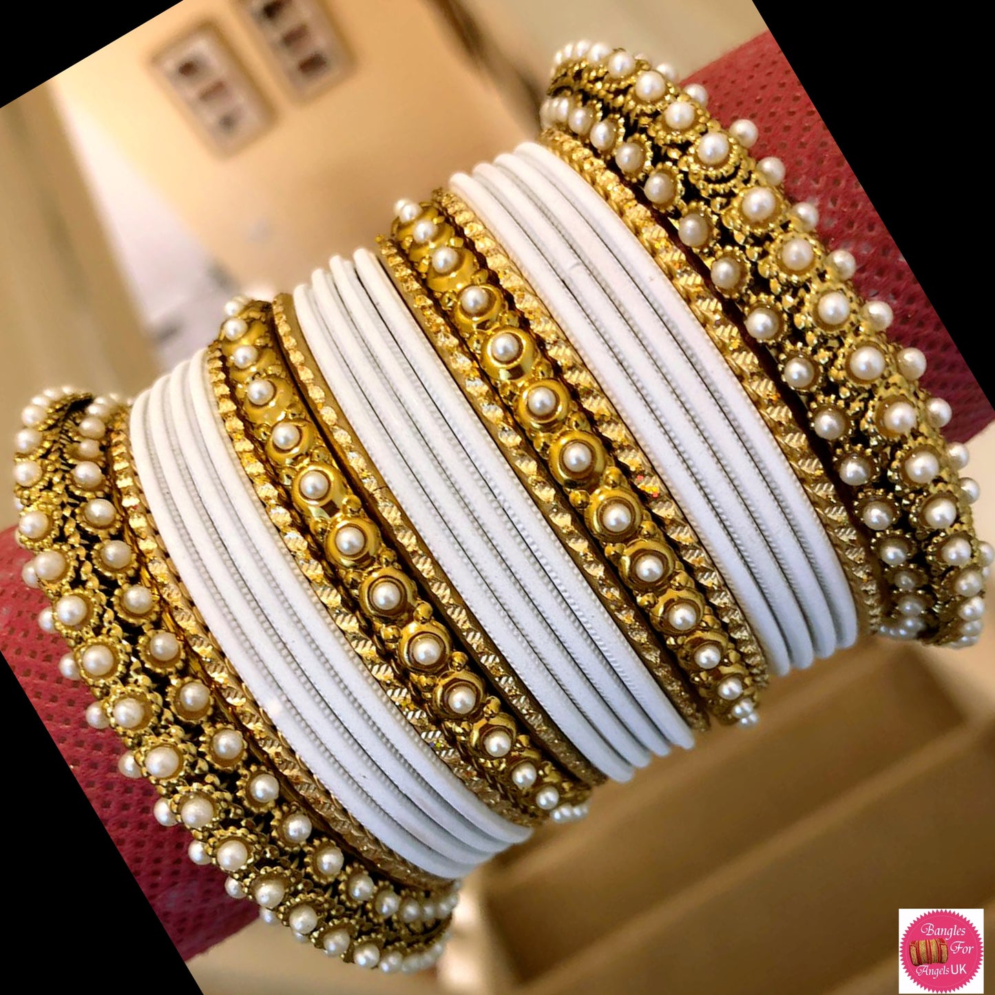 Pearl Metal Bangle Set - White