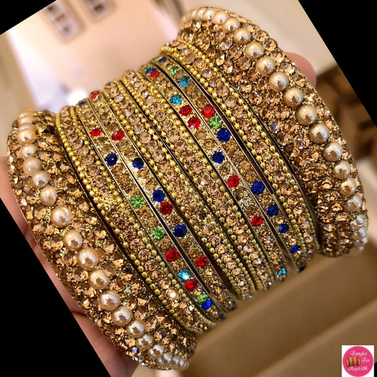 Multicoloured Gold Metal Bangle Set