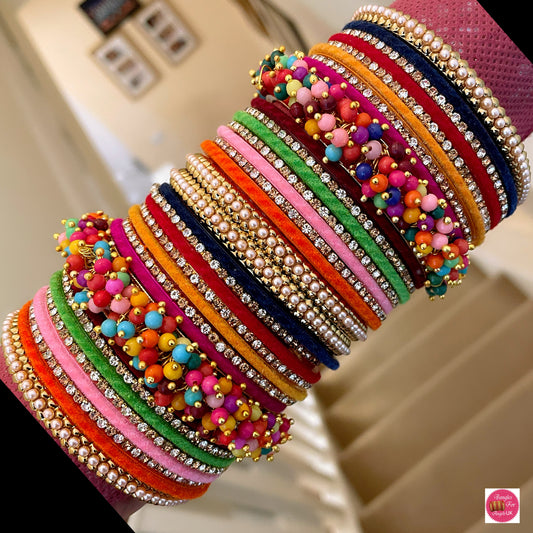 Multicoloured Beaded Metal Bangle Set