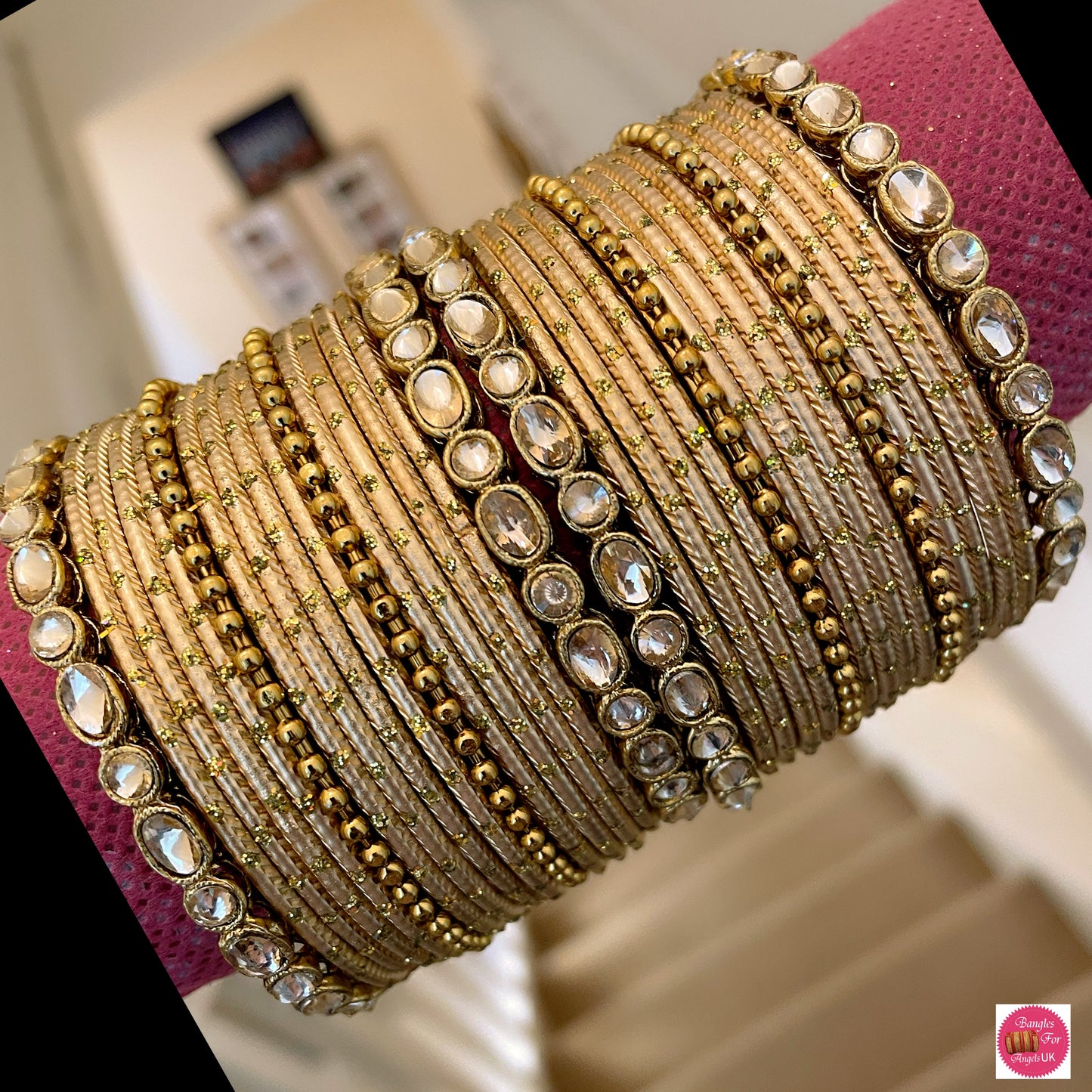 Kundan Metal Bangle Set - Gold