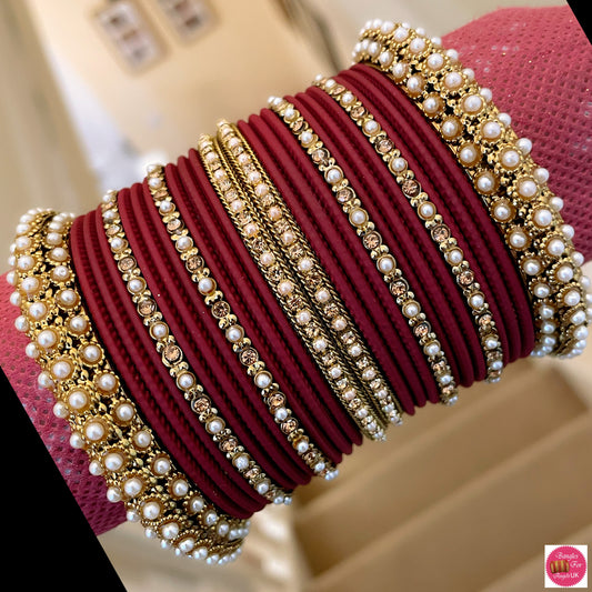 Pearl Bangle Set - Maroon