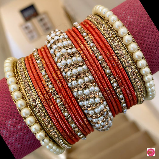 Pearl Bangle Set - Orange