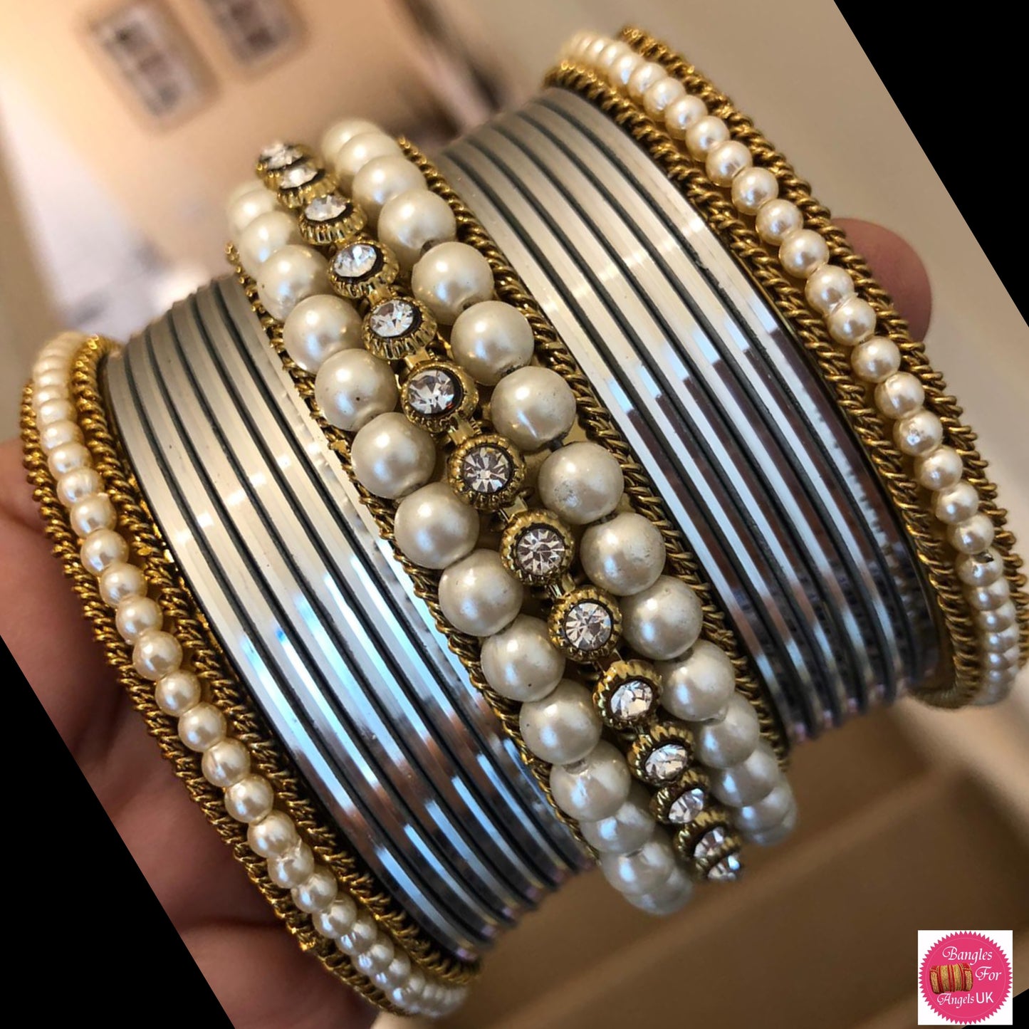 Pearl Bangle Set - Silver