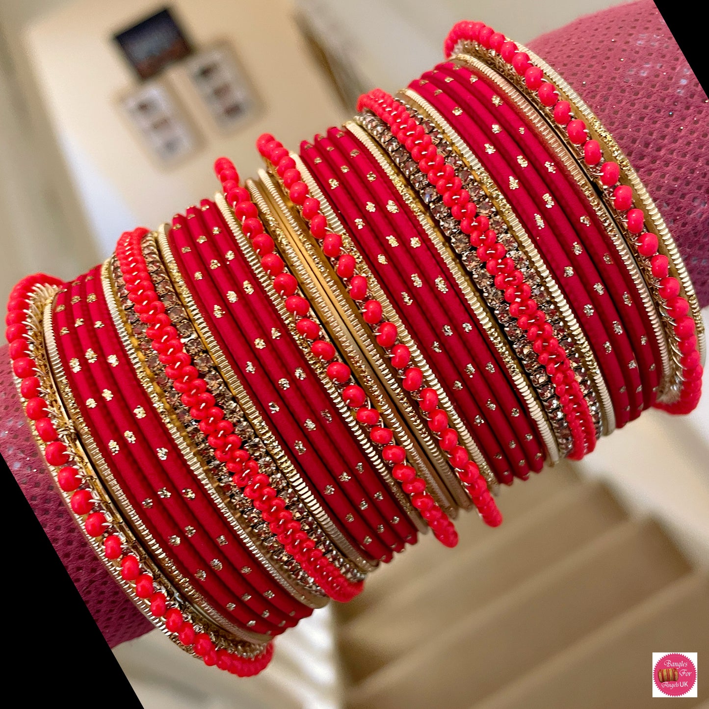 Red Zirconia Metal Bangle Set