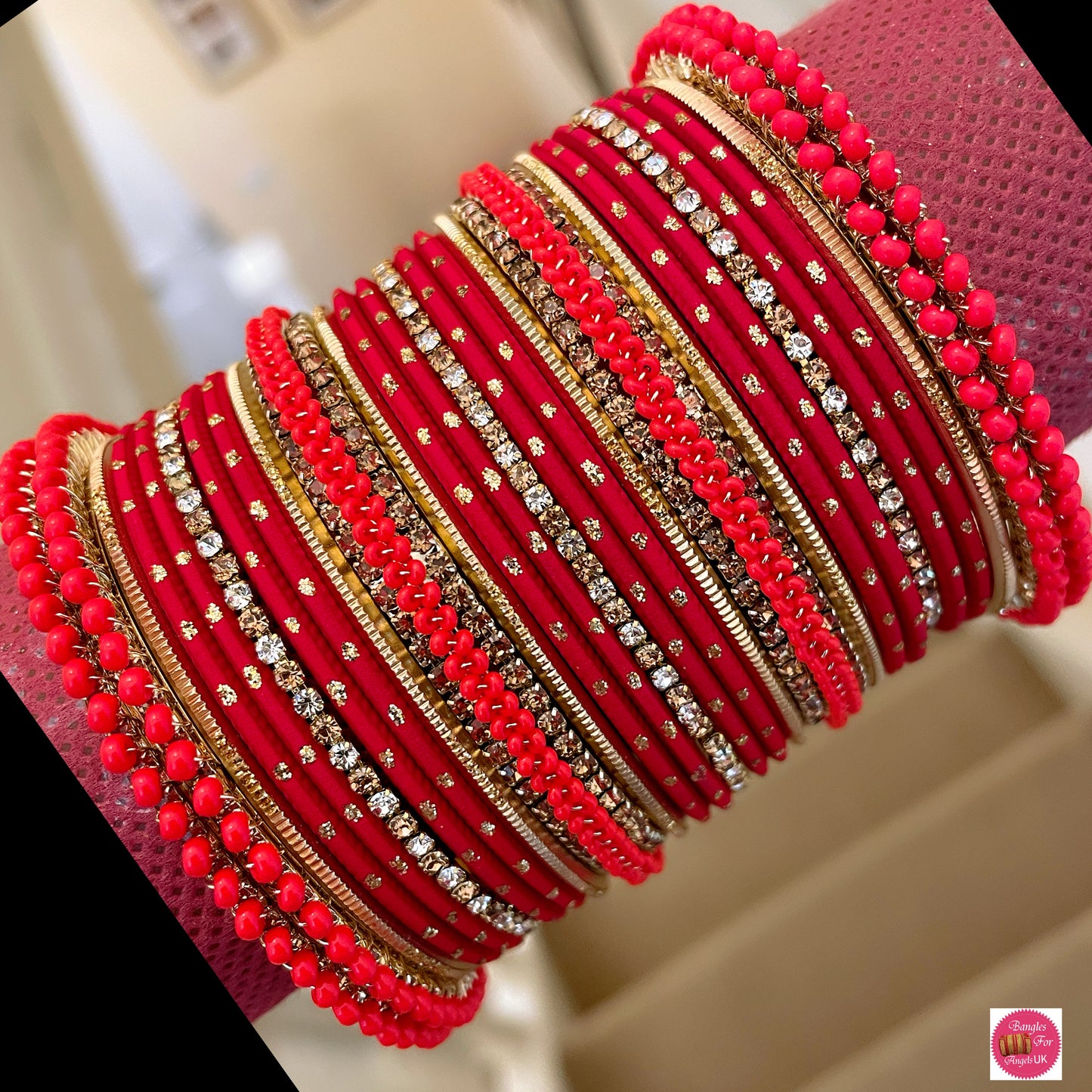 Red Zirconia Metal Bangle Set