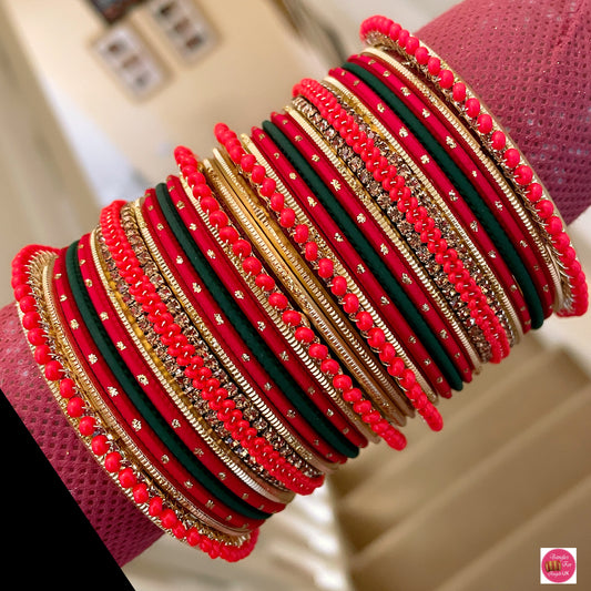 Red & Green Zirconia Stone Bangle Set