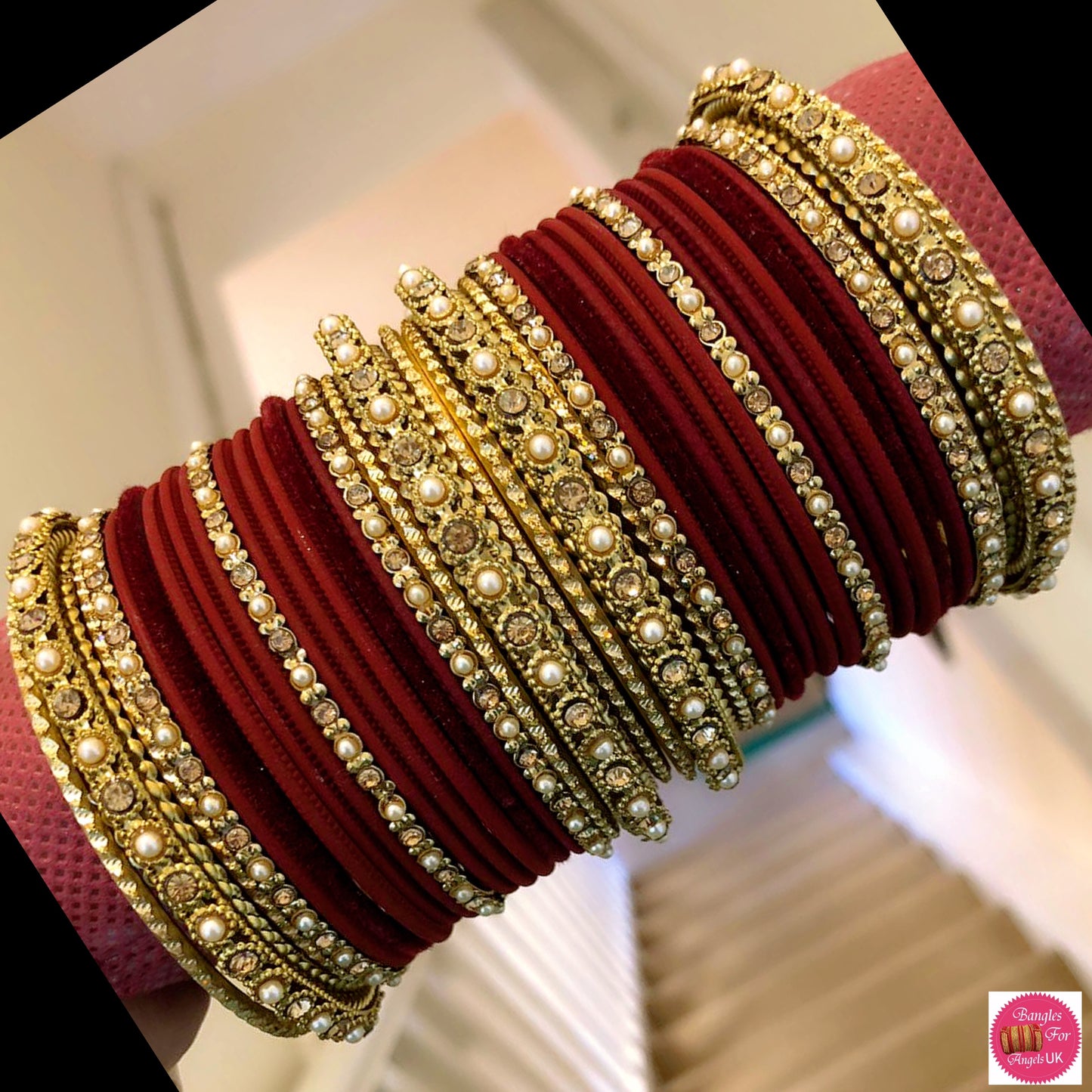 Gold Bangle Set - Maroon