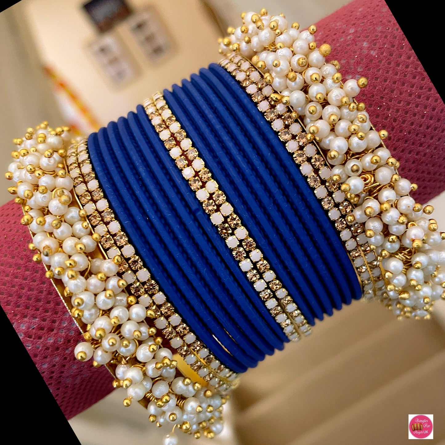 Pearl Metal Bangle Set - Blue