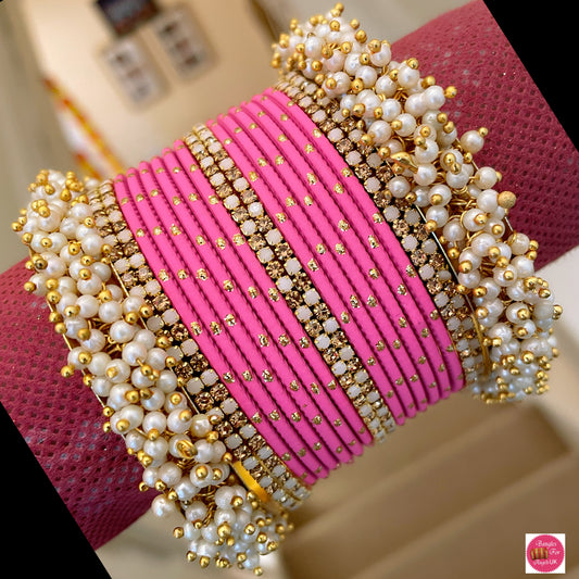 Pearl Metal Bangle Set - Pink